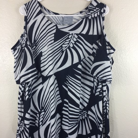 Tops - Palm Print Cold Shoulder Top